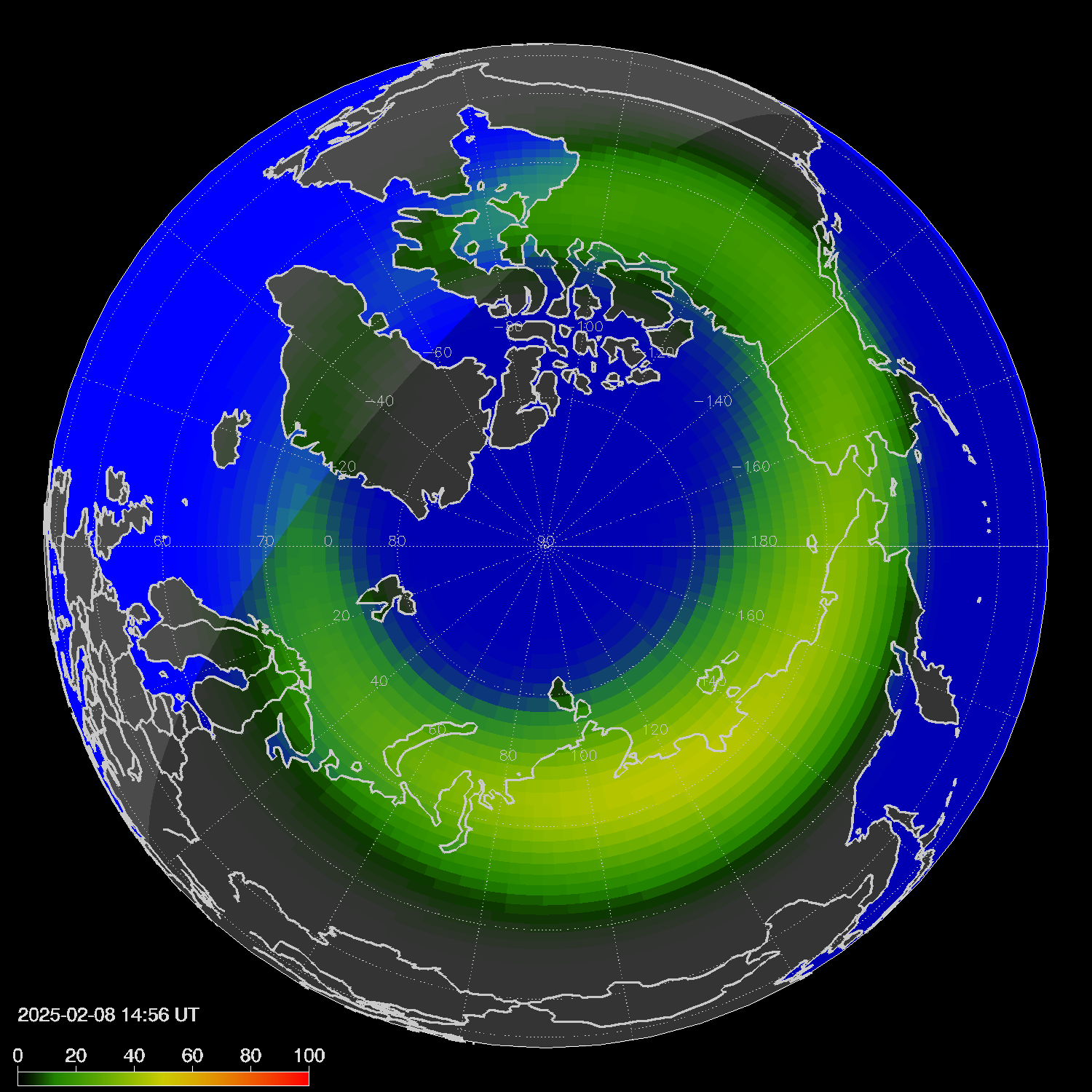 Northern lights (auroras) in the northern hemisphere
