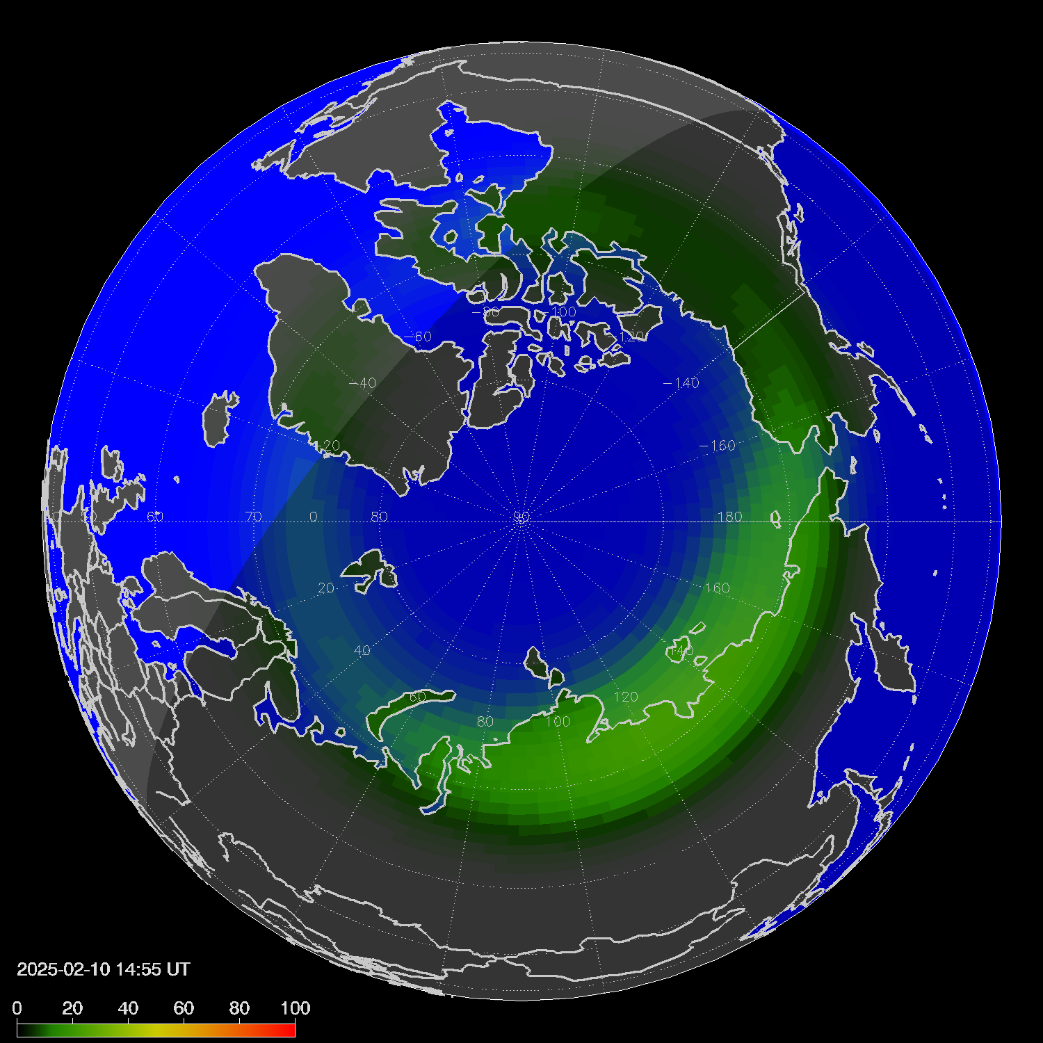 Northern lights (auroras) in the northern hemisphere