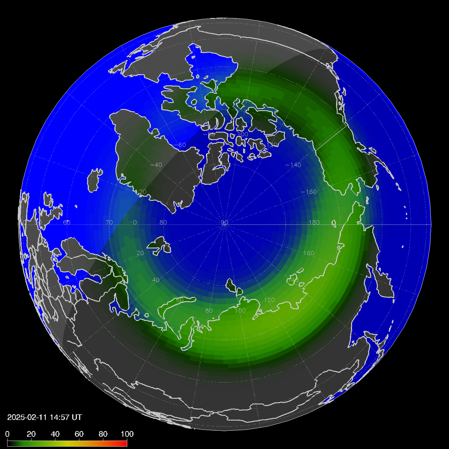 Northern lights (auroras) in the northern hemisphere