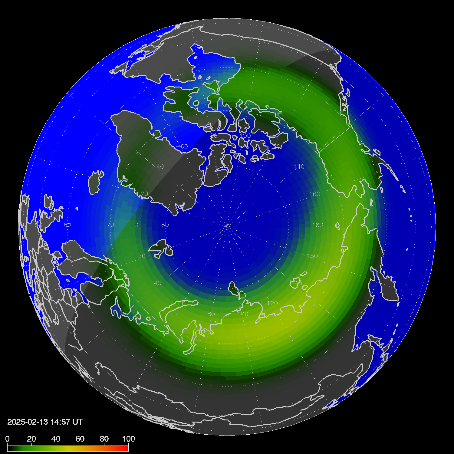 Northern lights (auroras) in the northern hemisphere