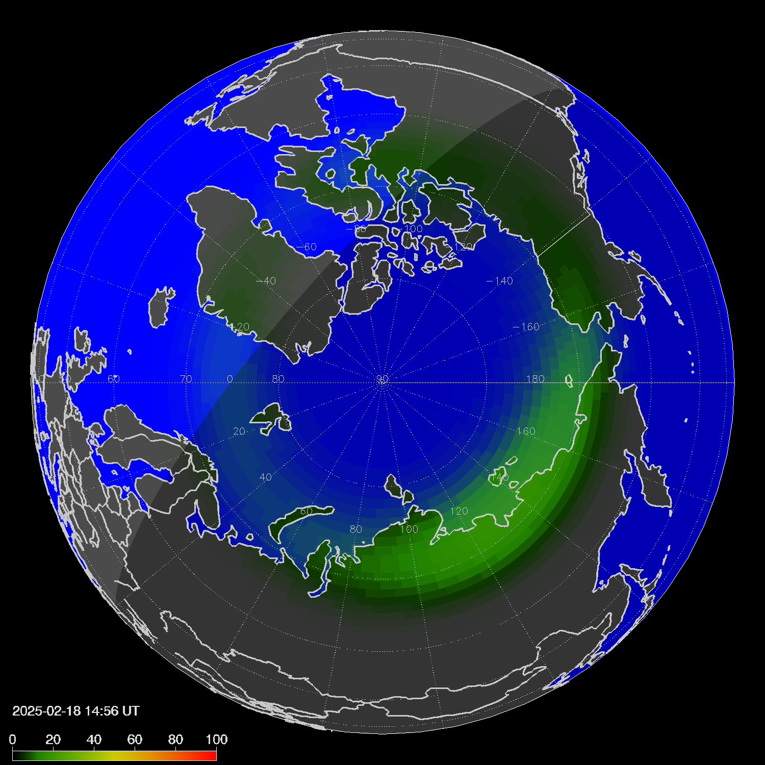 Northern lights (auroras) in the northern hemisphere