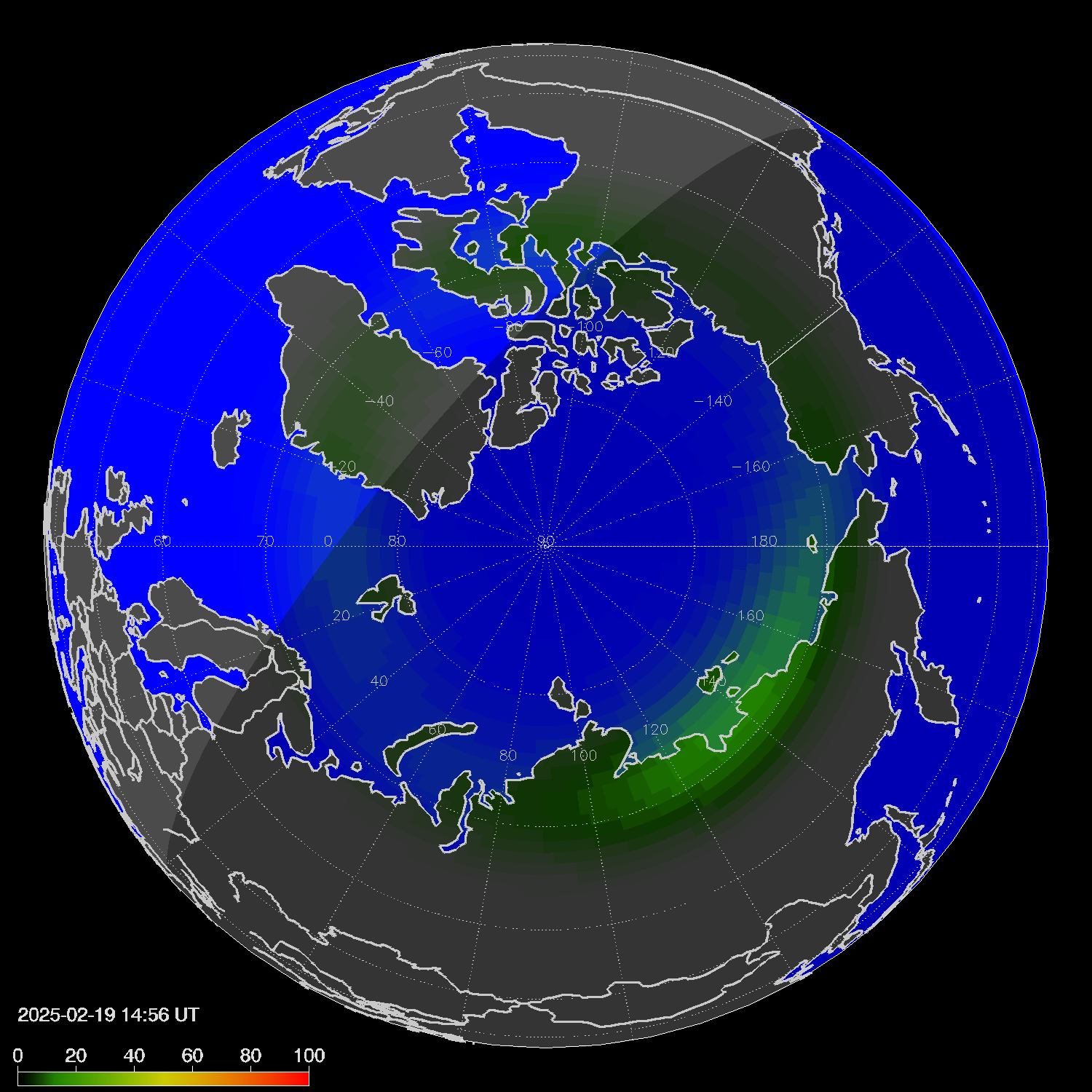 Northern lights (auroras) in the northern hemisphere