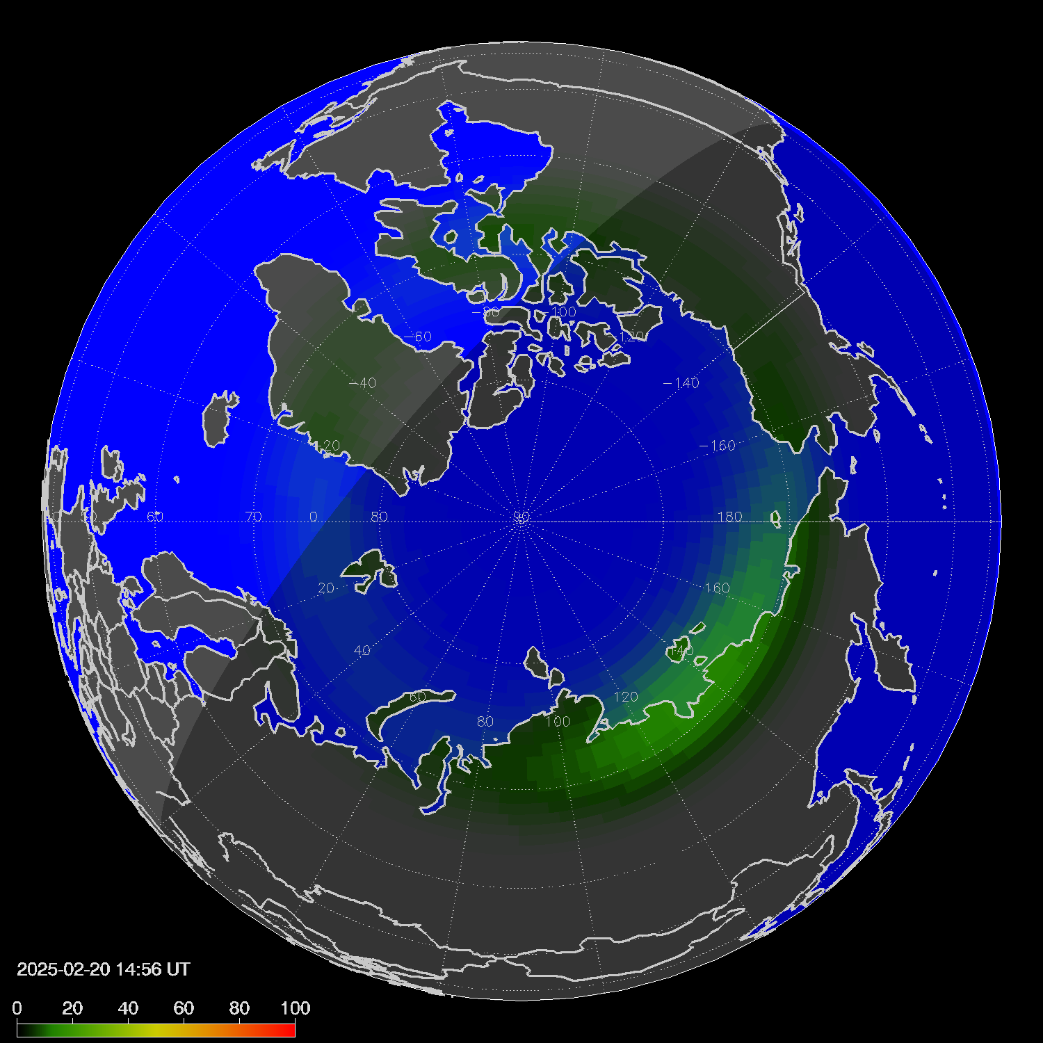 Northern lights (auroras) in the northern hemisphere