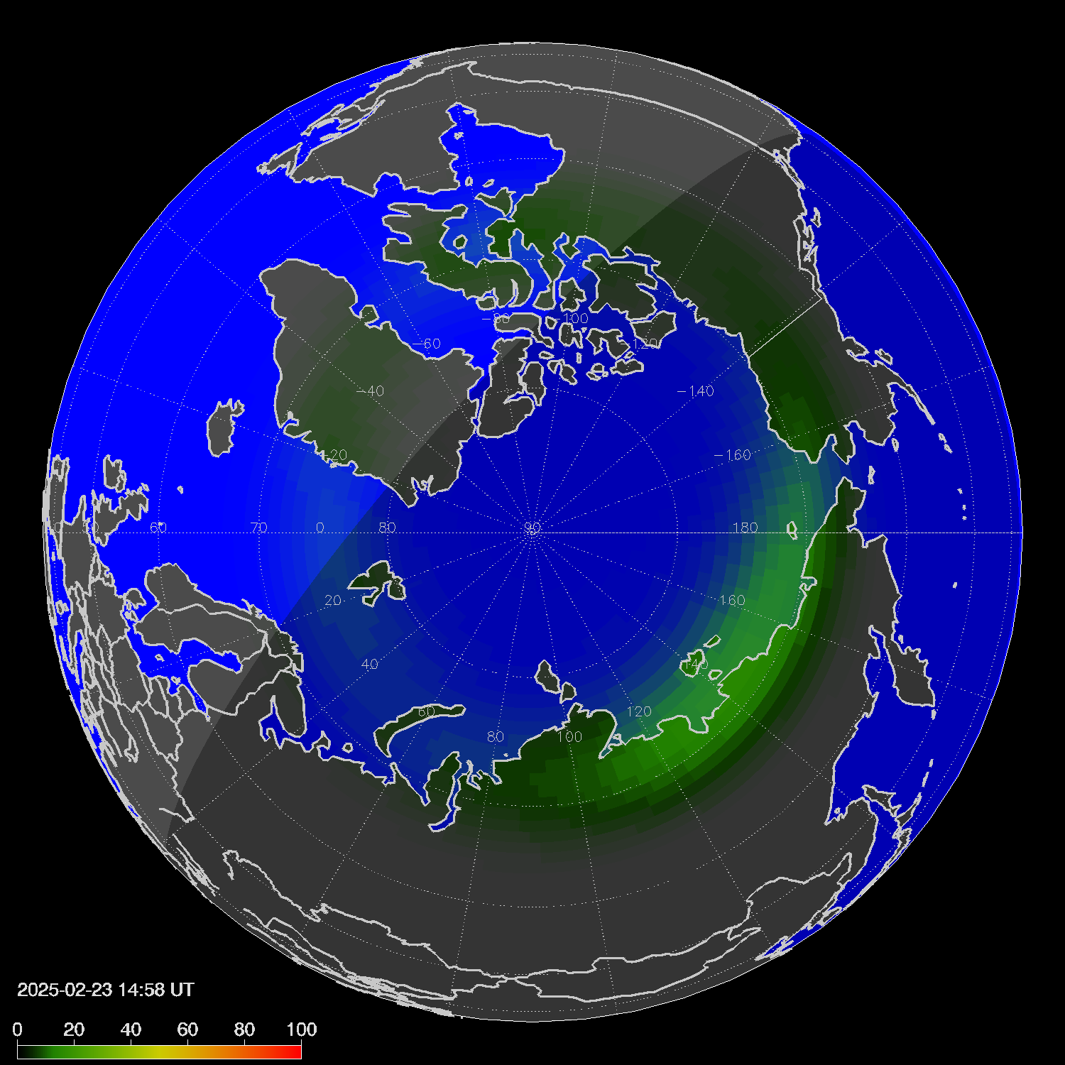 Northern lights (auroras) in the northern hemisphere