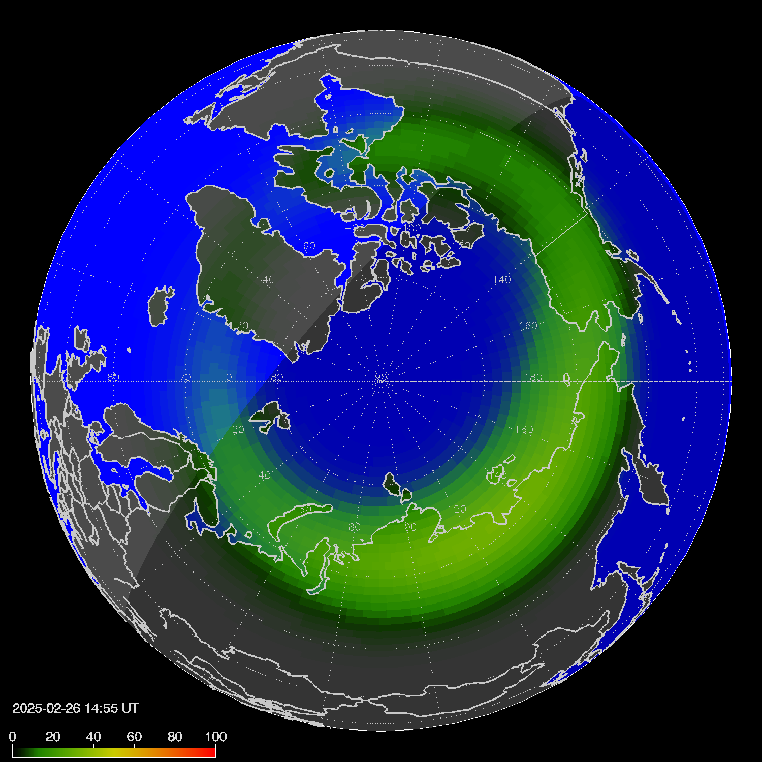 Northern lights (auroras) in the northern hemisphere