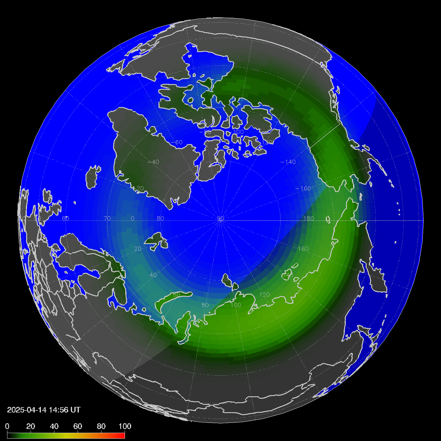 Northern lights (auroras) in the northern hemisphere