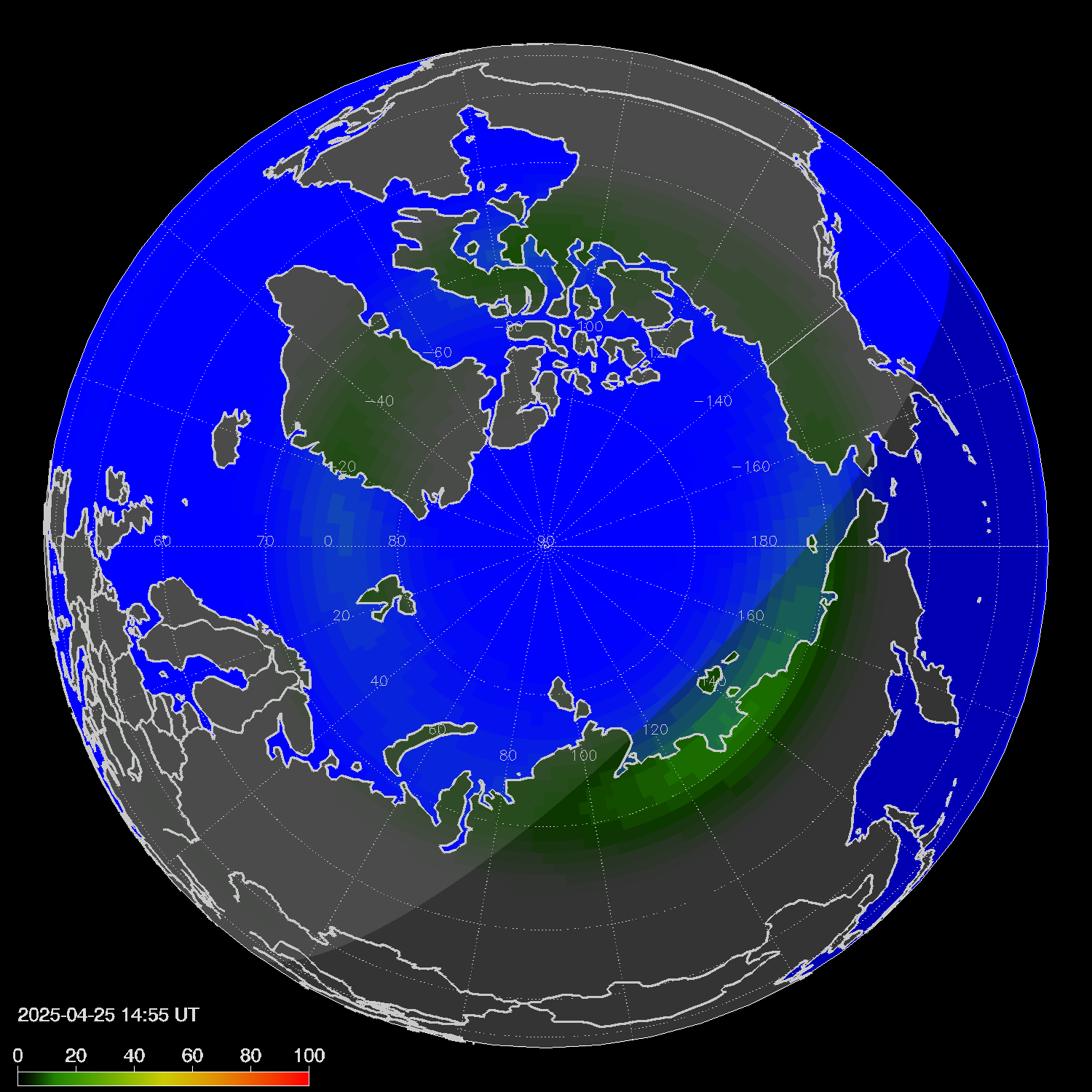 Northern lights (auroras) in the northern hemisphere