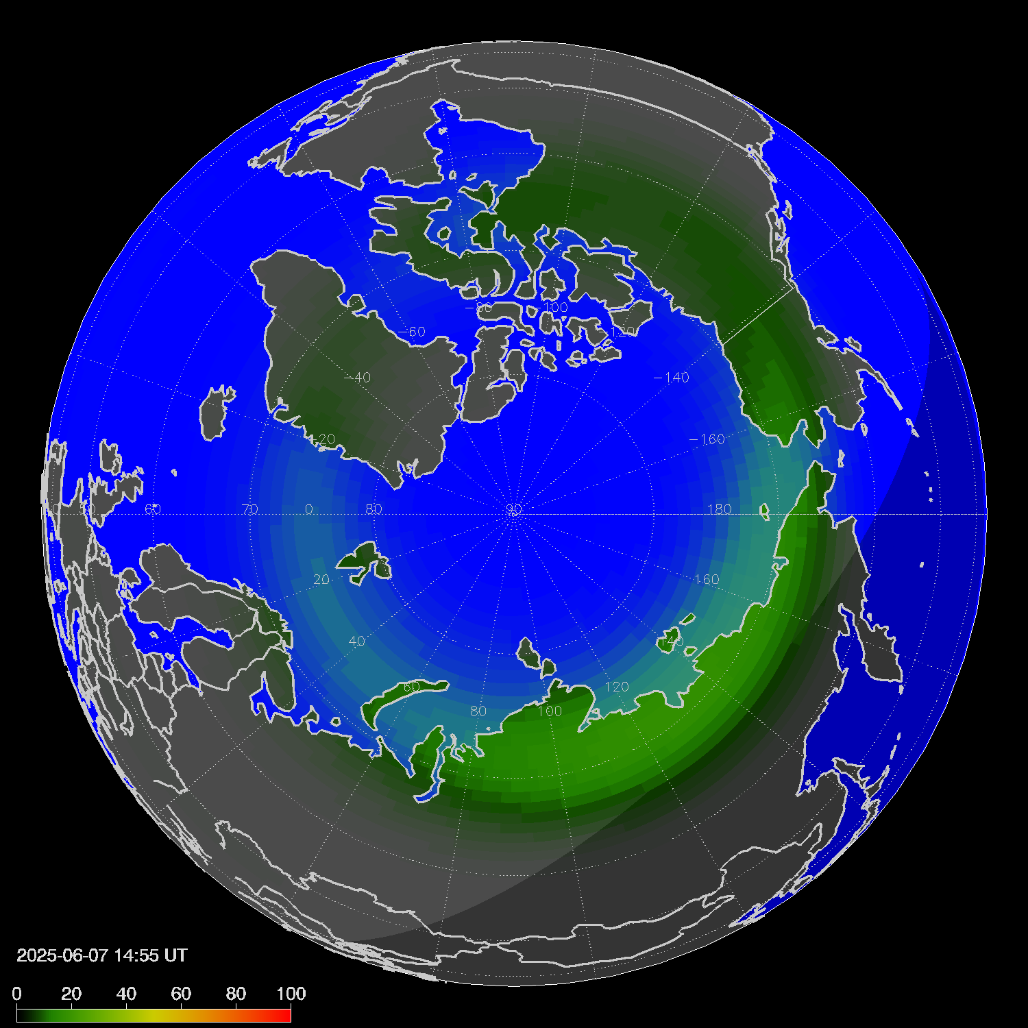 Northern lights (auroras) in the northern hemisphere