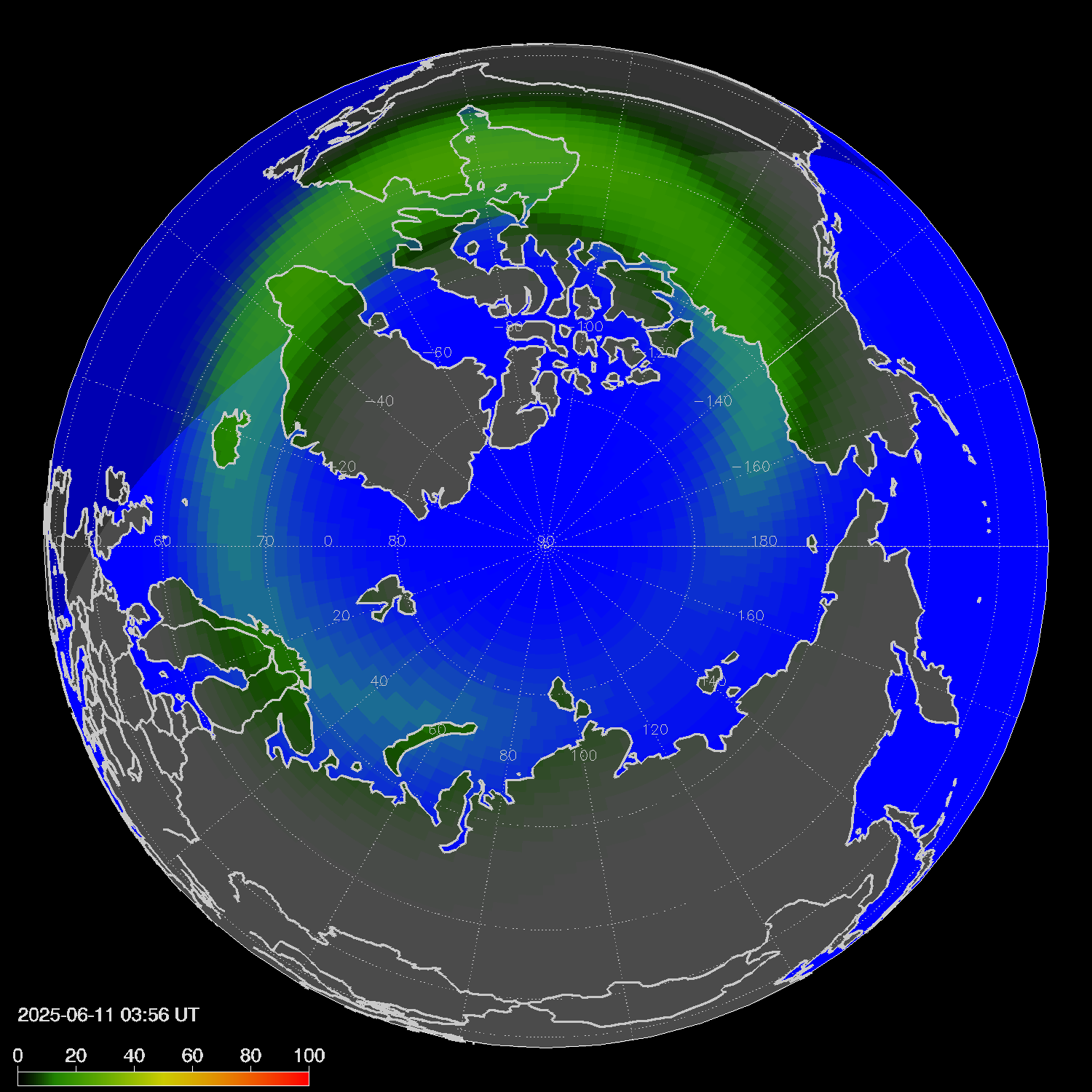 Northern lights (auroras) in the northern hemisphere