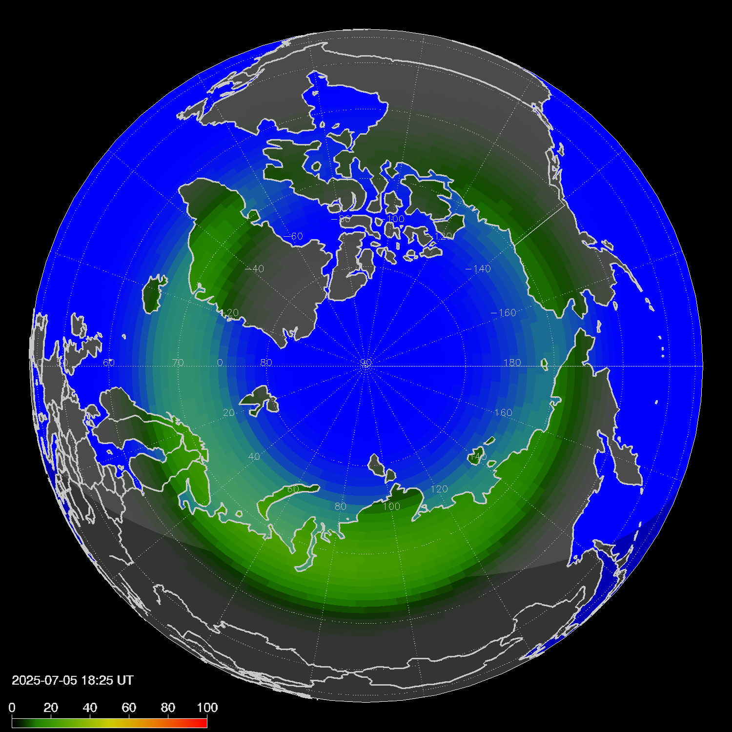 Northern lights (auroras) in the northern hemisphere