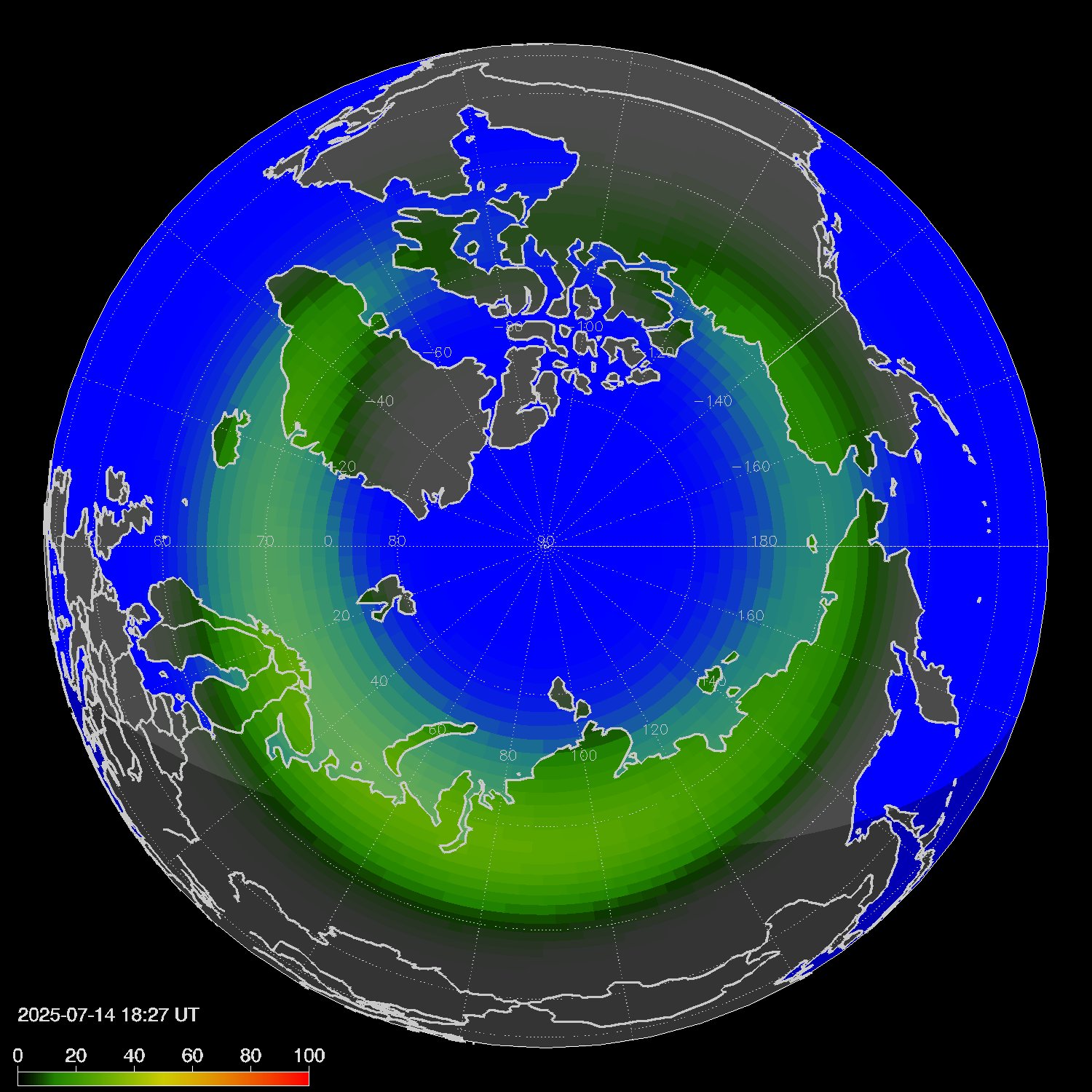 Northern lights (auroras) in the northern hemisphere