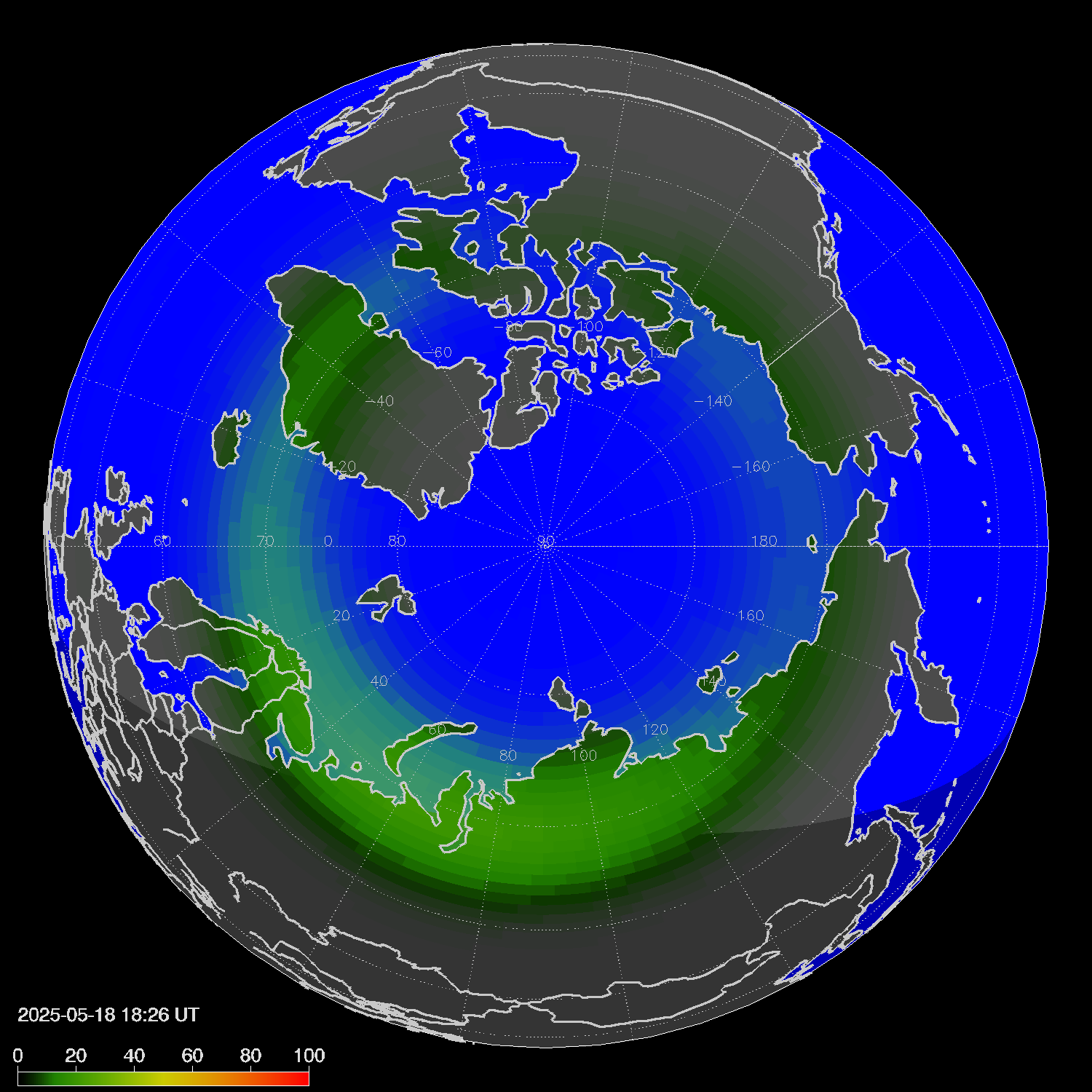 Northern lights (auroras) in the northern hemisphere