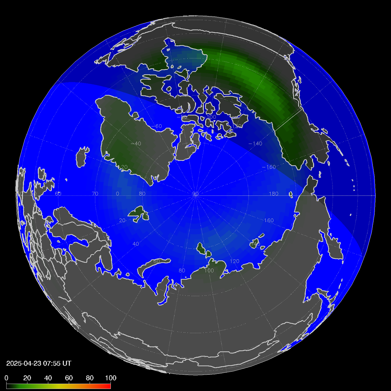 Northern lights (auroras) in the northern hemisphere