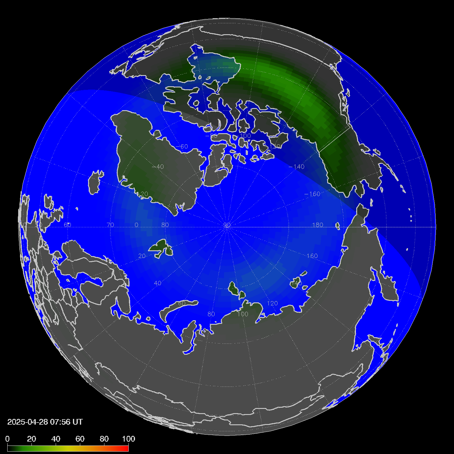 Northern lights (auroras) in the northern hemisphere