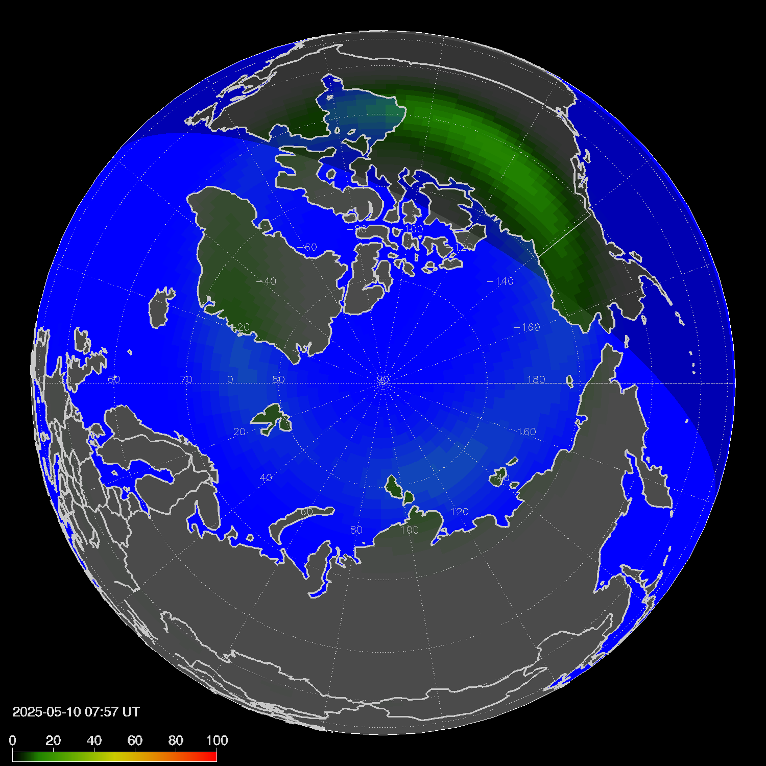 Northern lights (auroras) in the northern hemisphere