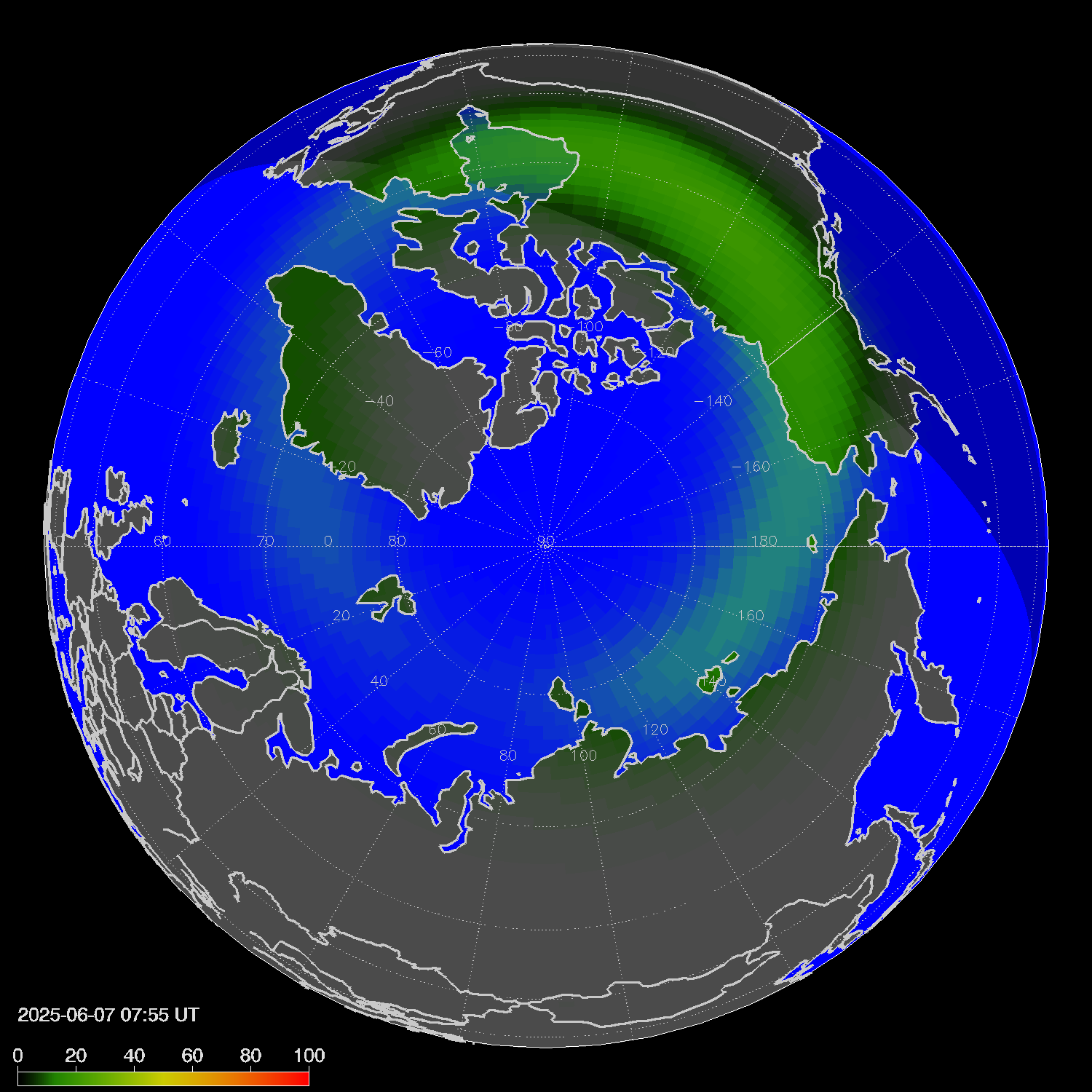 Northern lights (auroras) in the northern hemisphere