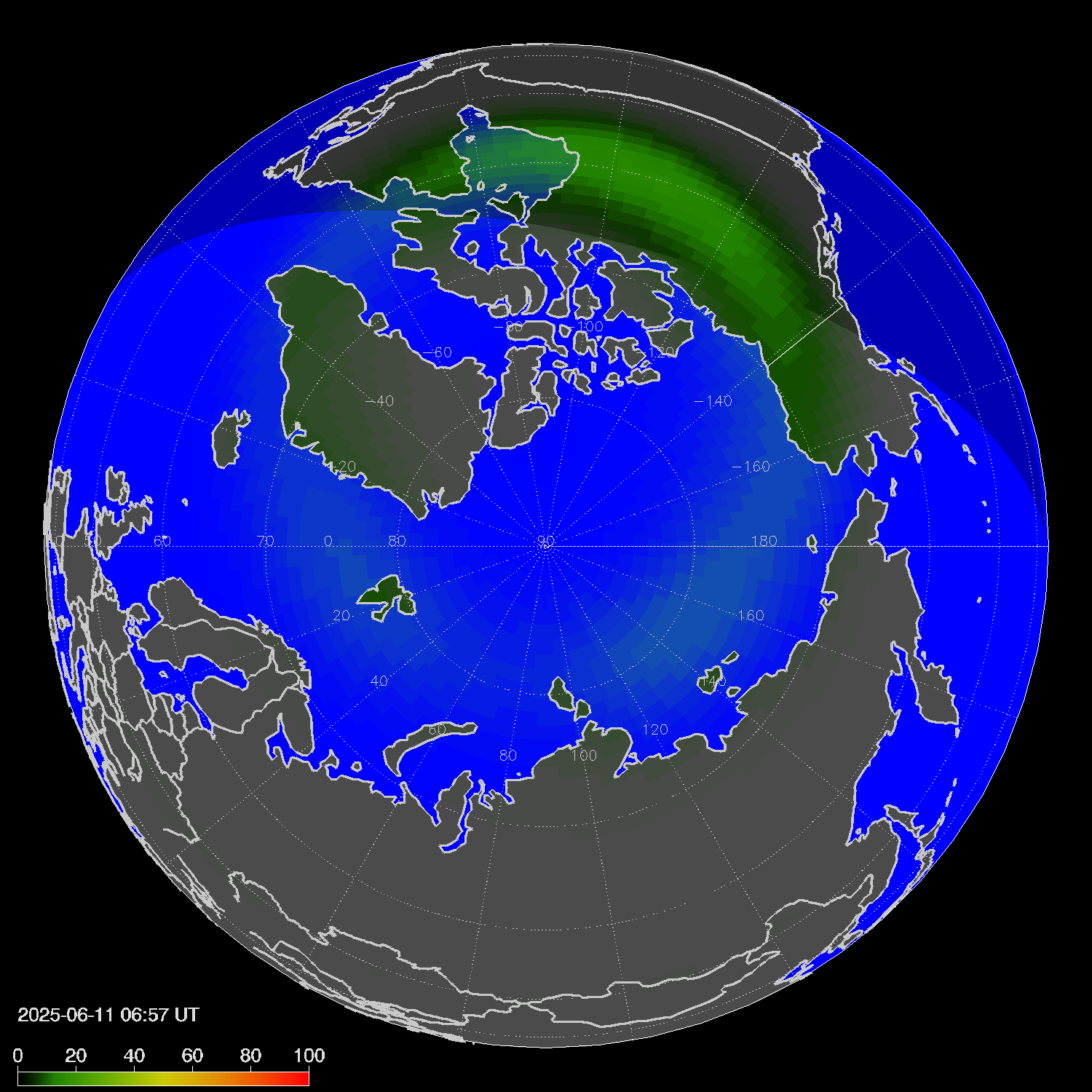 Northern lights (auroras) in the northern hemisphere