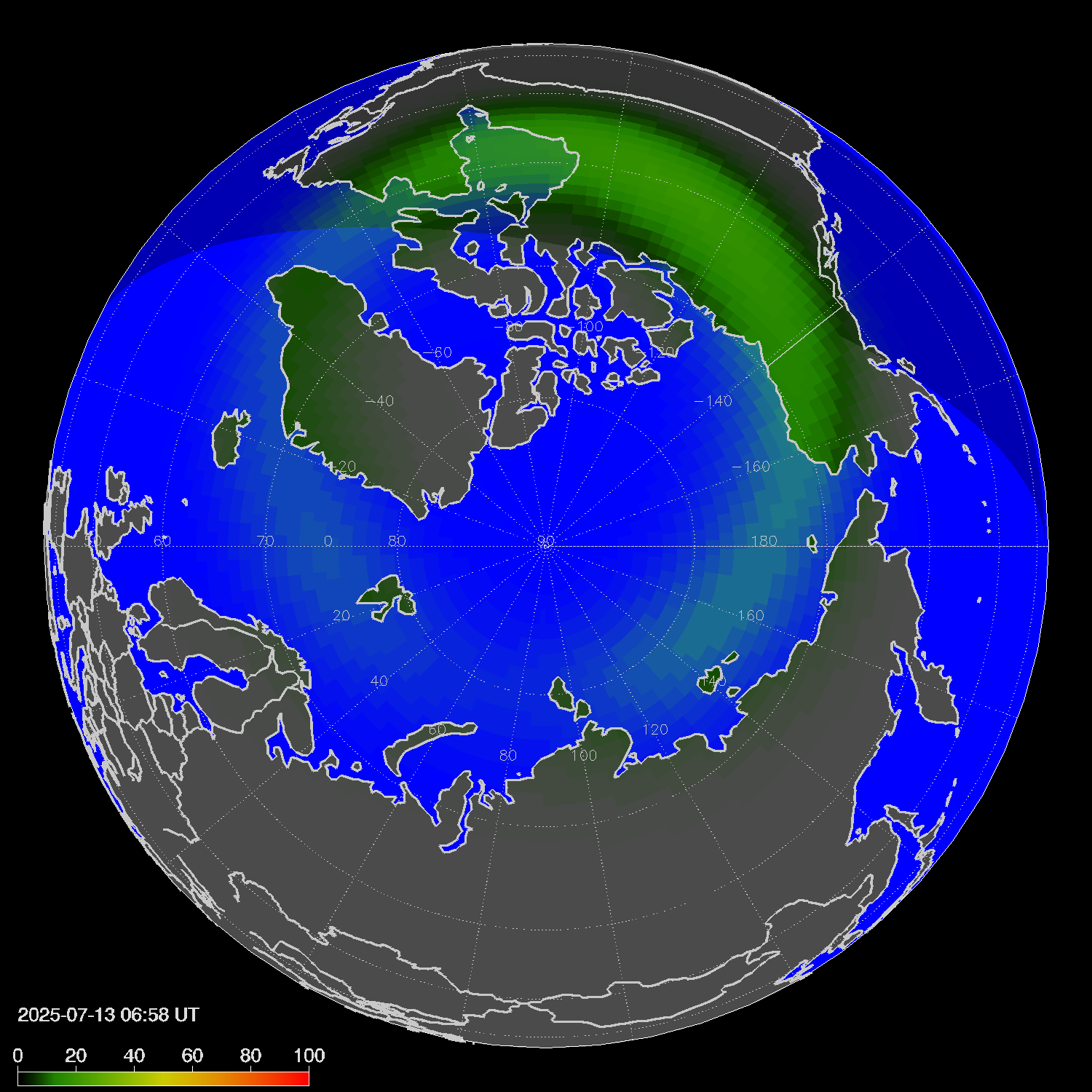 Northern lights (auroras) in the northern hemisphere