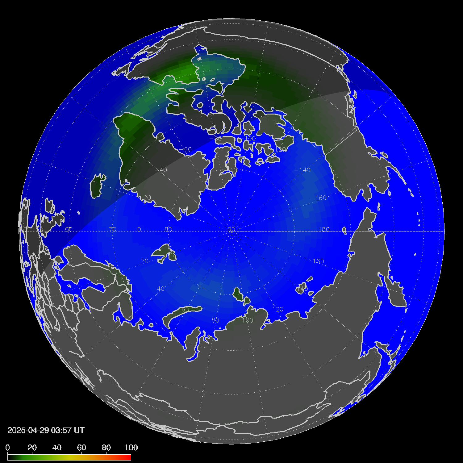 Northern lights (auroras) in the northern hemisphere