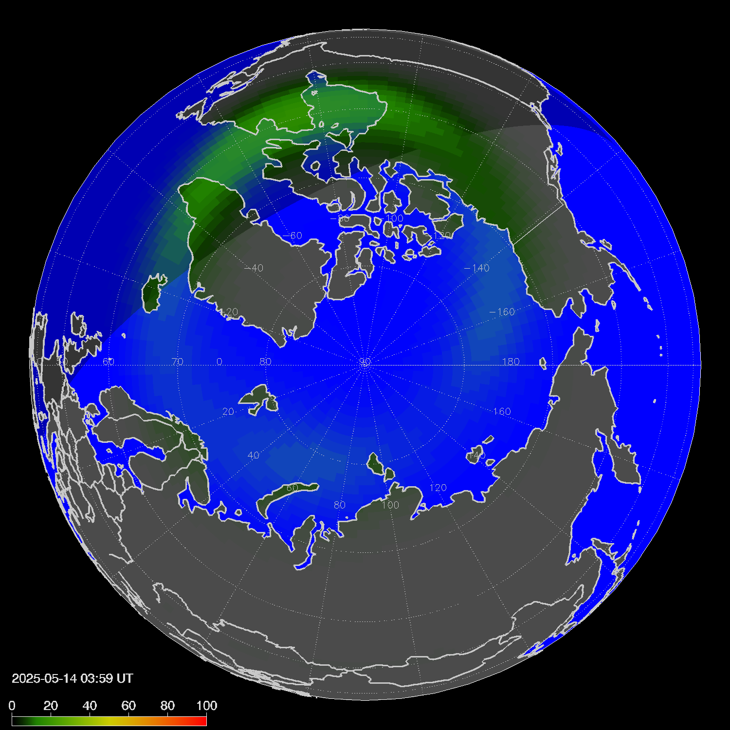 Northern lights (auroras) in the northern hemisphere