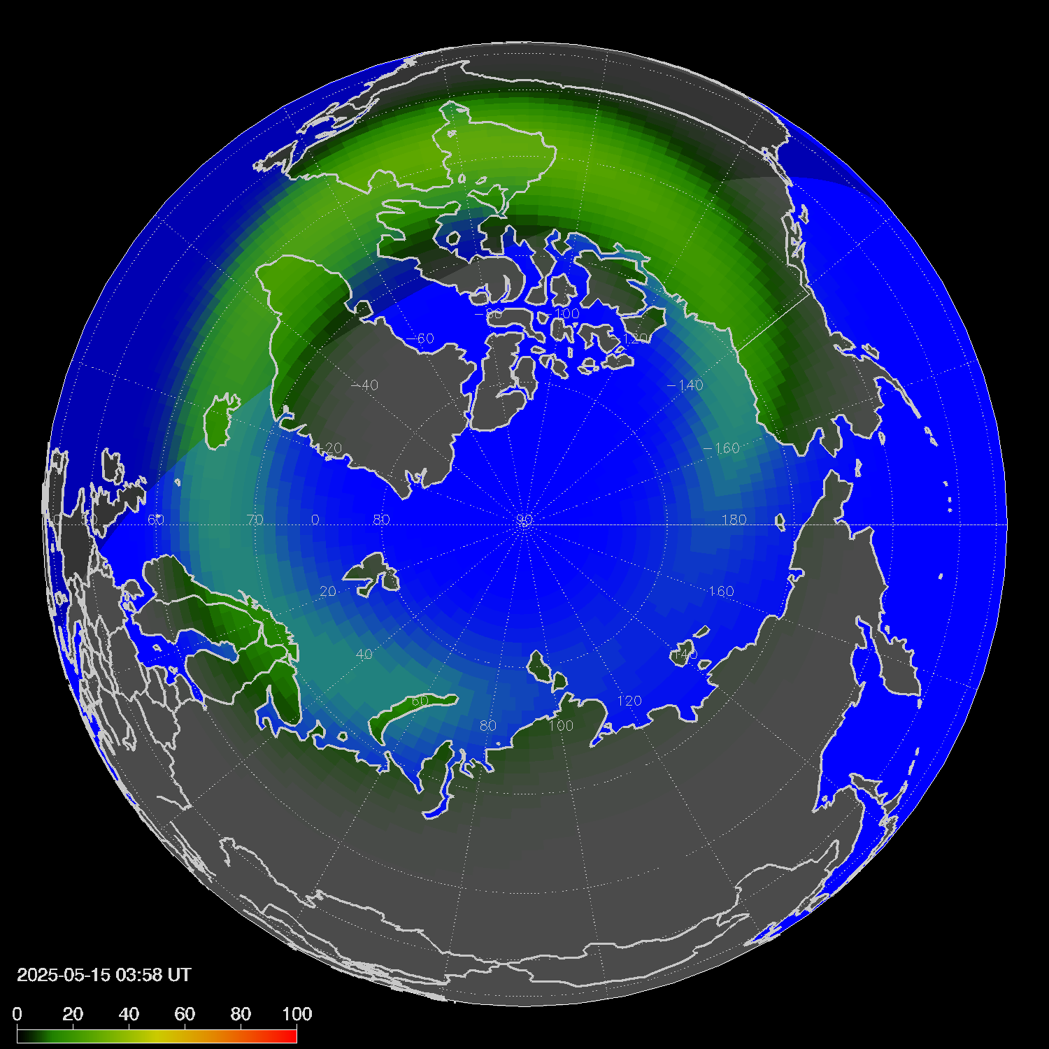 Northern lights (auroras) in the northern hemisphere