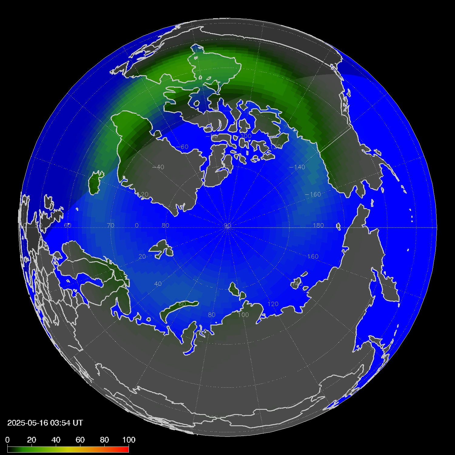 Northern lights (auroras) in the northern hemisphere