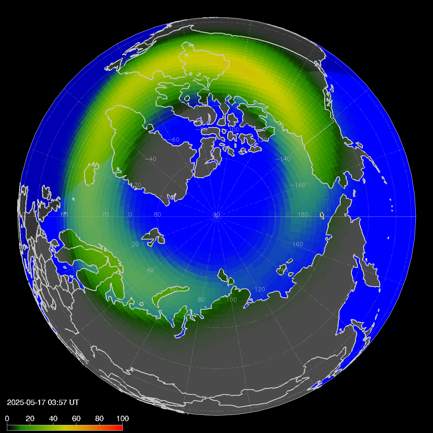 Northern lights (auroras) in the northern hemisphere