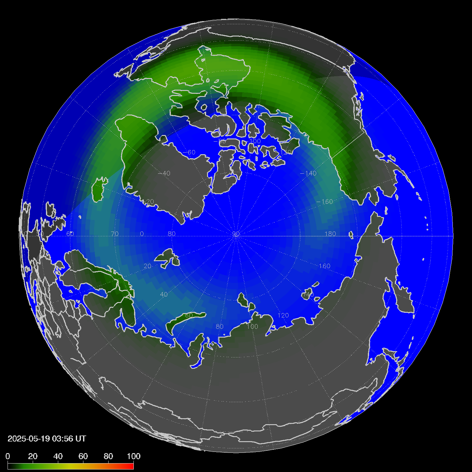 Northern lights (auroras) in the northern hemisphere