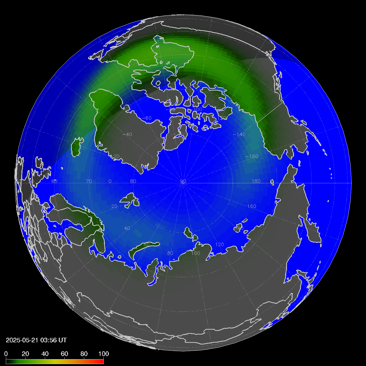 Northern lights (auroras) in the northern hemisphere