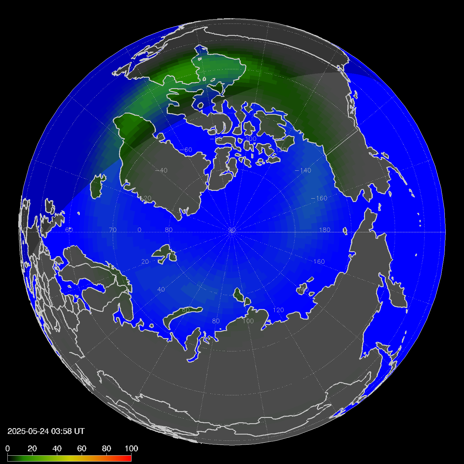 Northern lights (auroras) in the northern hemisphere