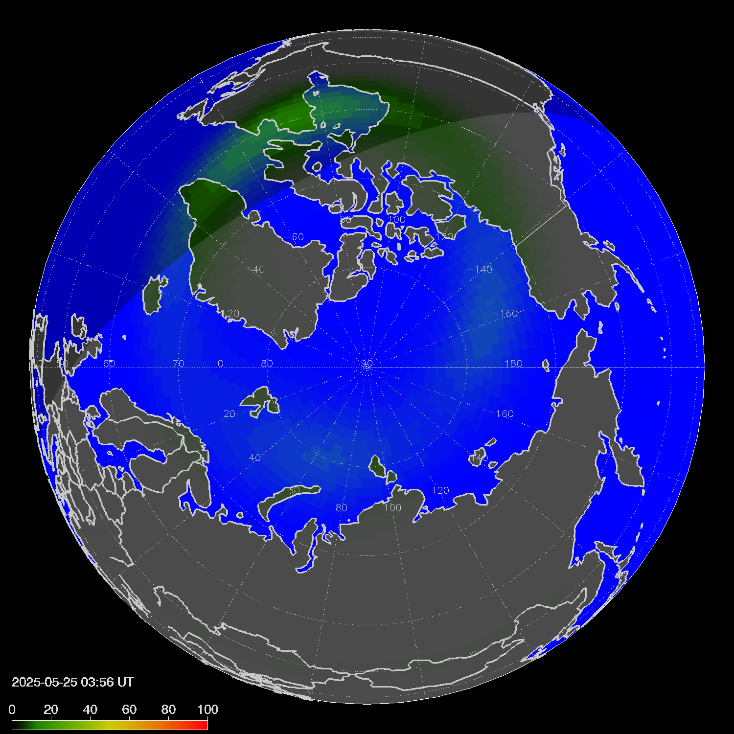 Northern lights (auroras) in the northern hemisphere