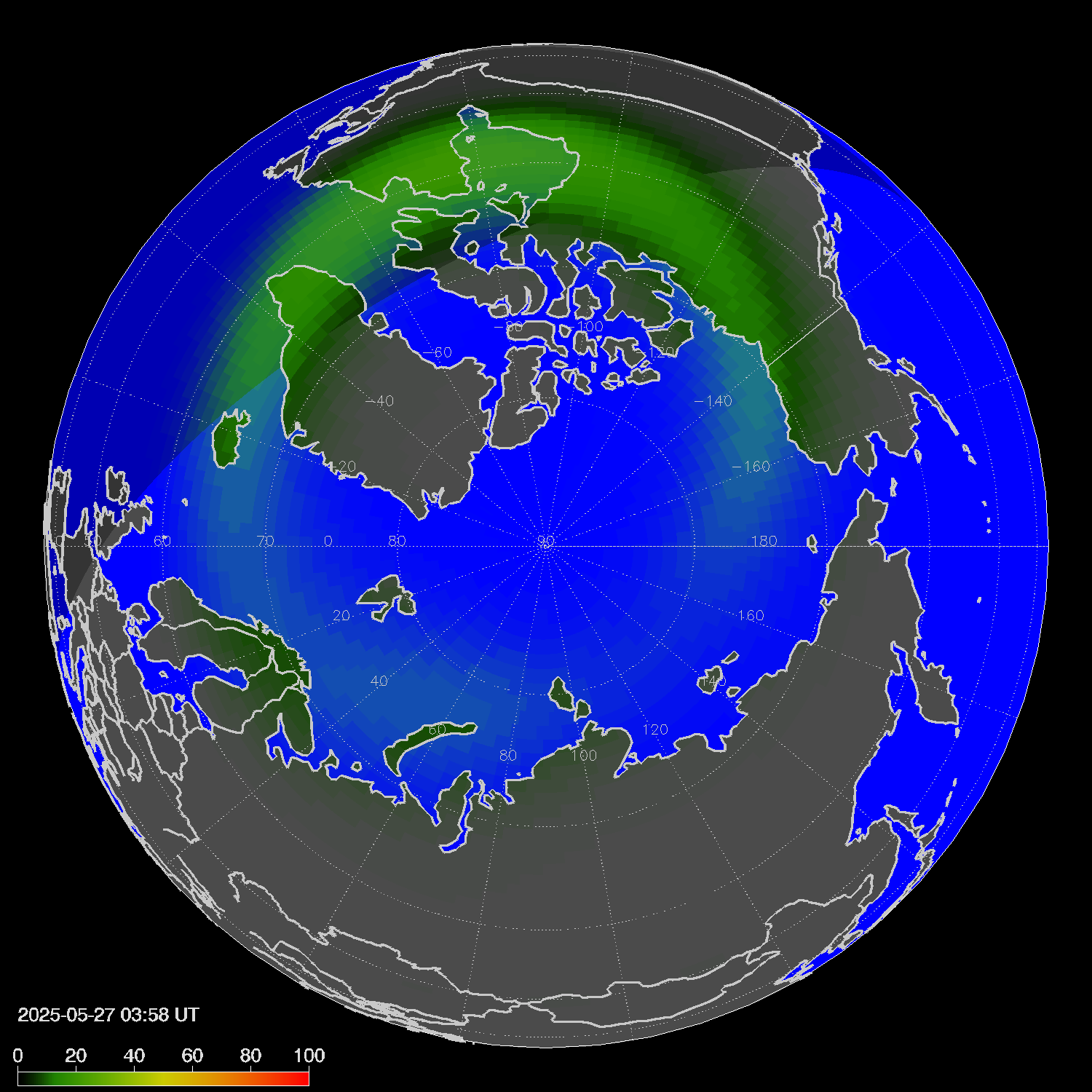 Northern lights (auroras) in the northern hemisphere