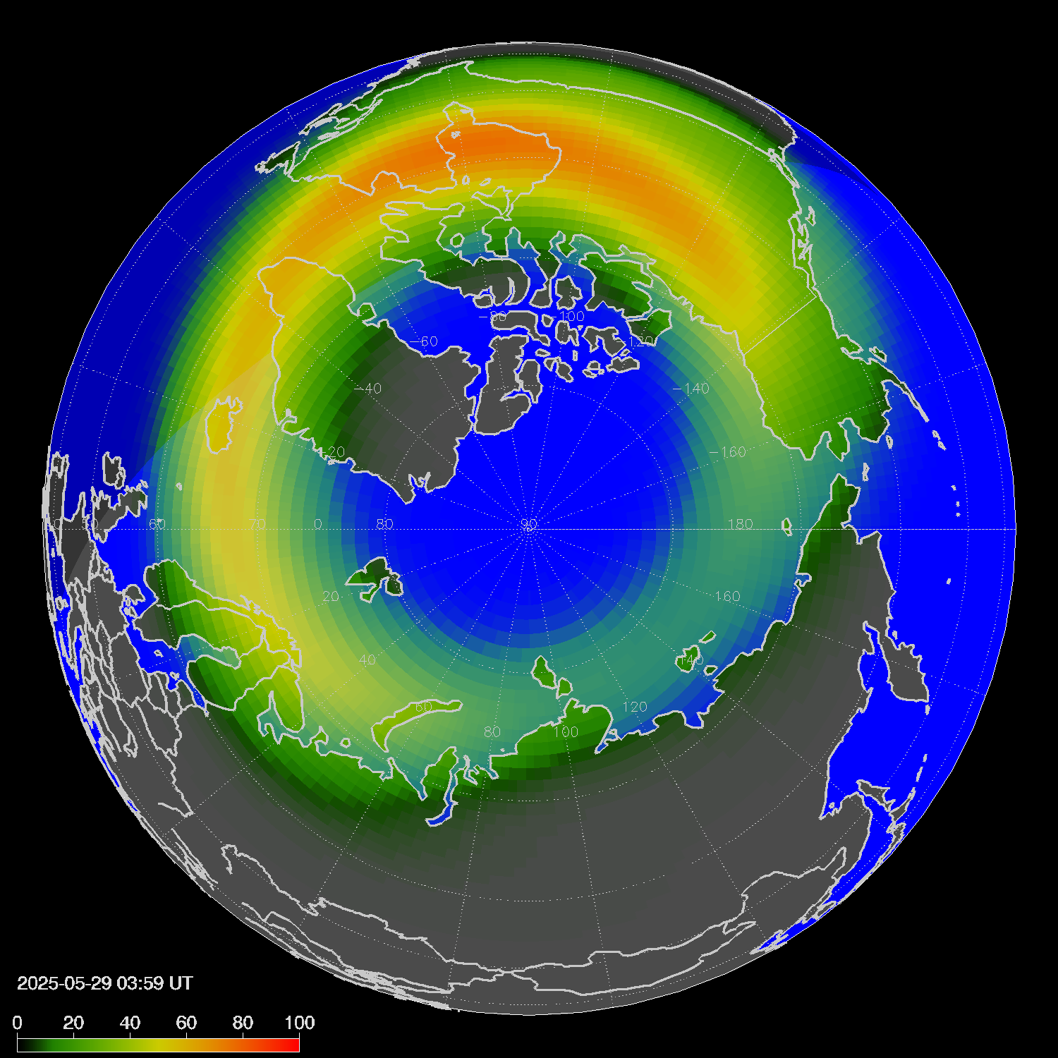 Northern lights (auroras) in the northern hemisphere
