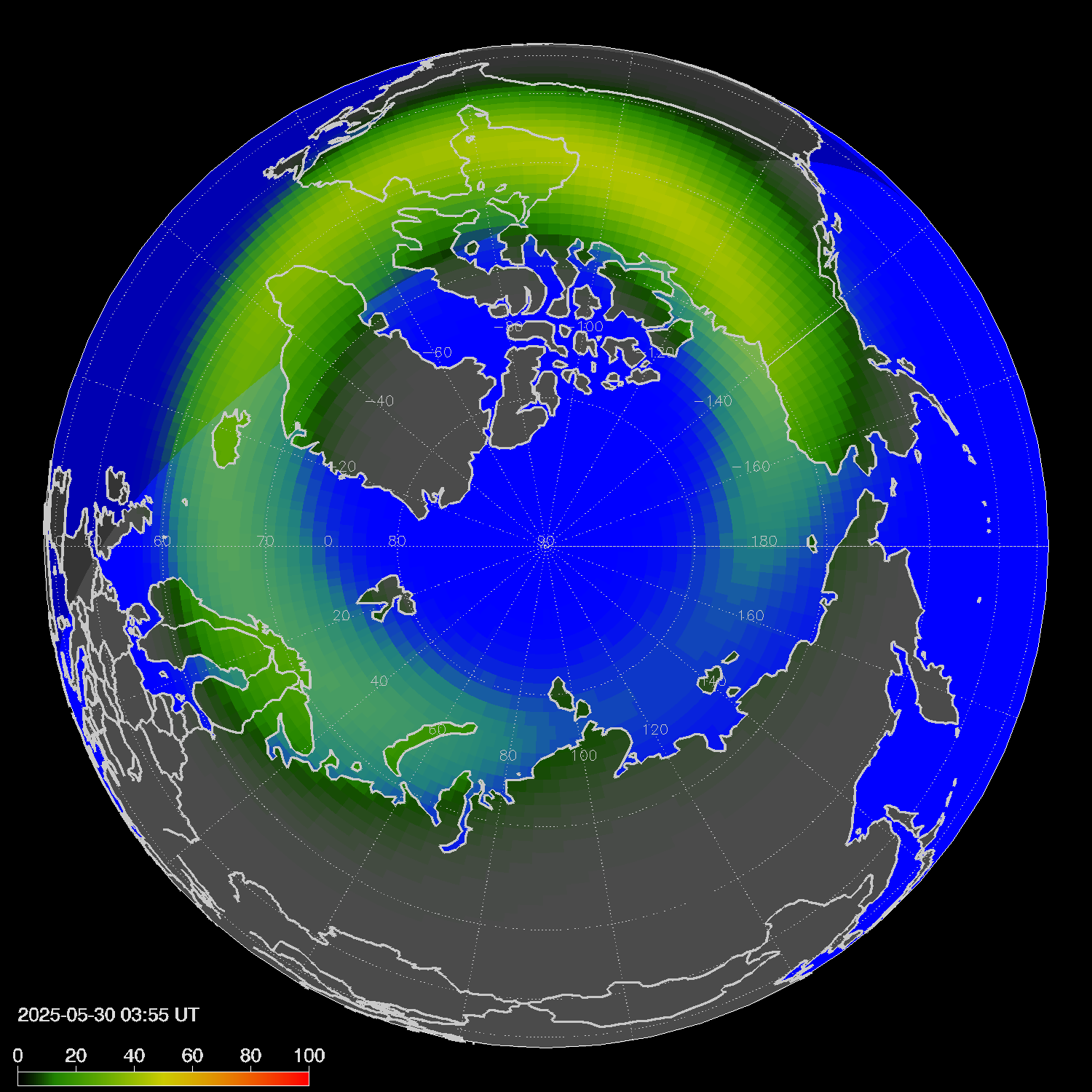 Northern lights (auroras) in the northern hemisphere