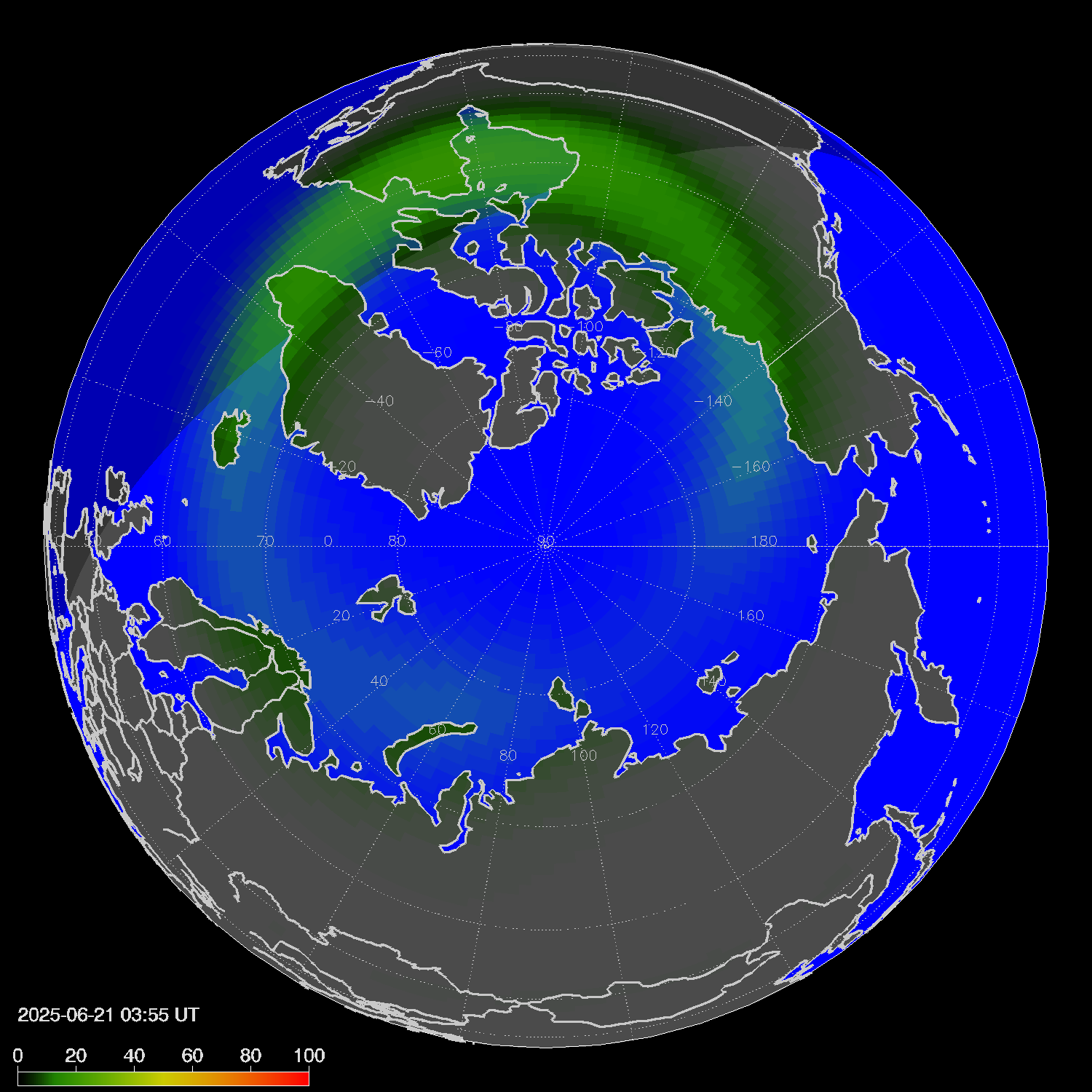 Northern lights (auroras) in the northern hemisphere