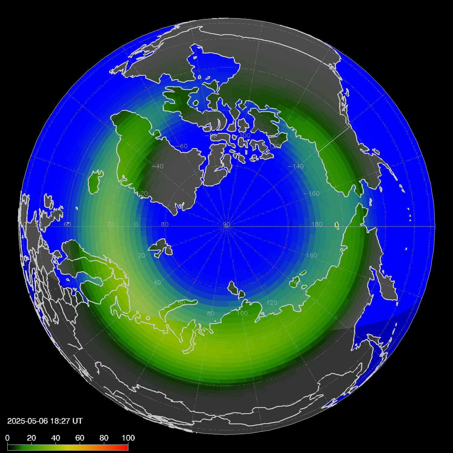Northern lights (auroras) in the northern hemisphere