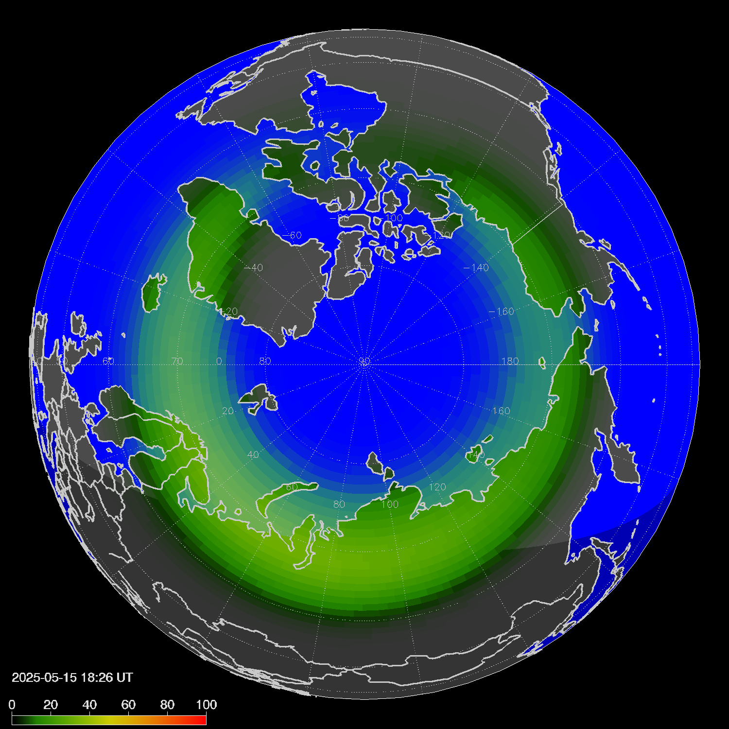 Northern lights (auroras) in the northern hemisphere
