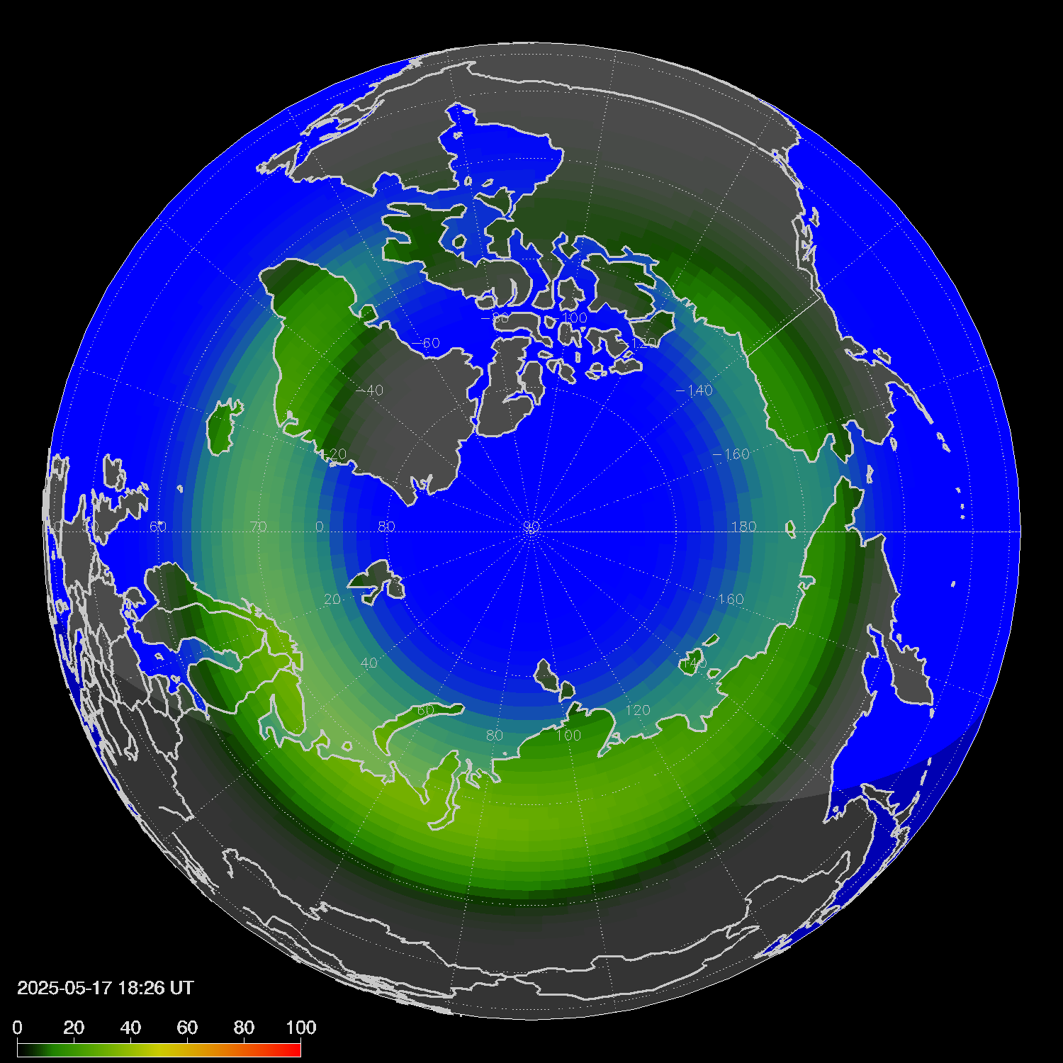 Northern lights (auroras) in the northern hemisphere