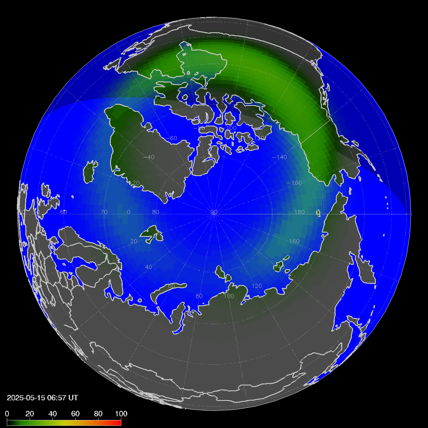 Northern lights (auroras) in the northern hemisphere