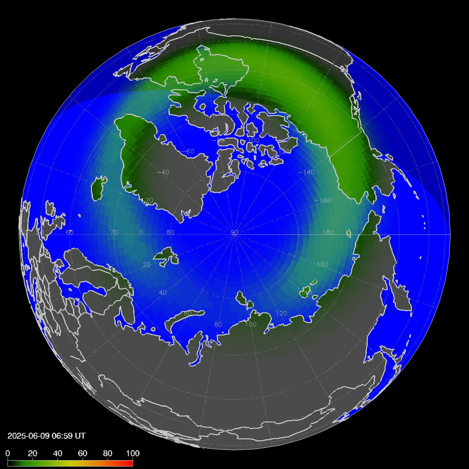 Northern lights (auroras) in the northern hemisphere