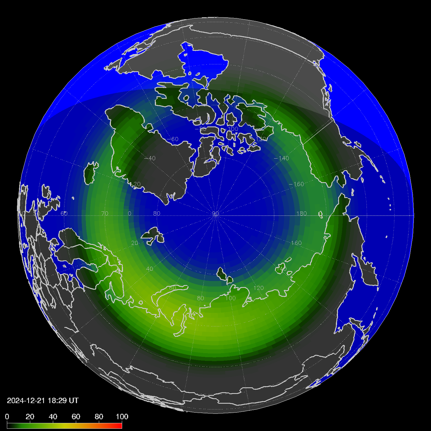 Northern lights (auroras) in the northern hemisphere