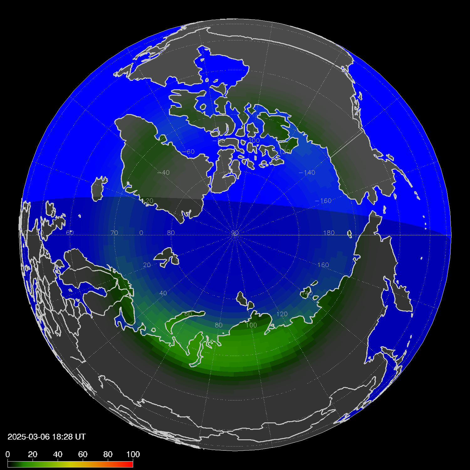 Northern lights (auroras) in the northern hemisphere