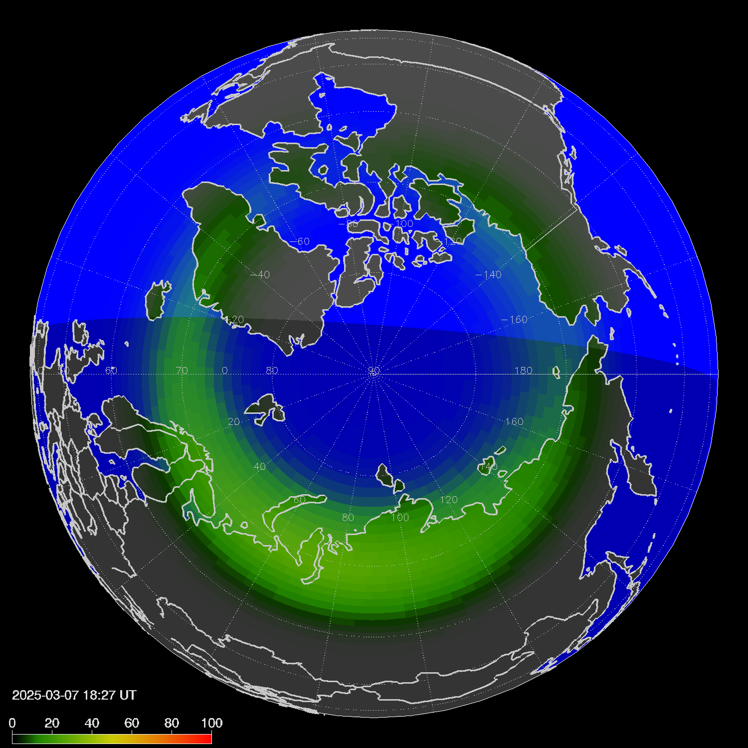 Northern lights (auroras) in the northern hemisphere