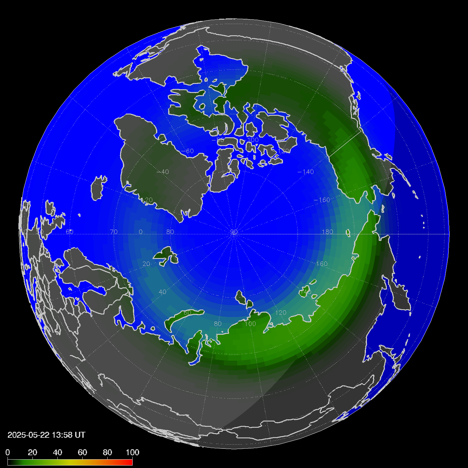Northern lights (auroras) in the northern hemisphere