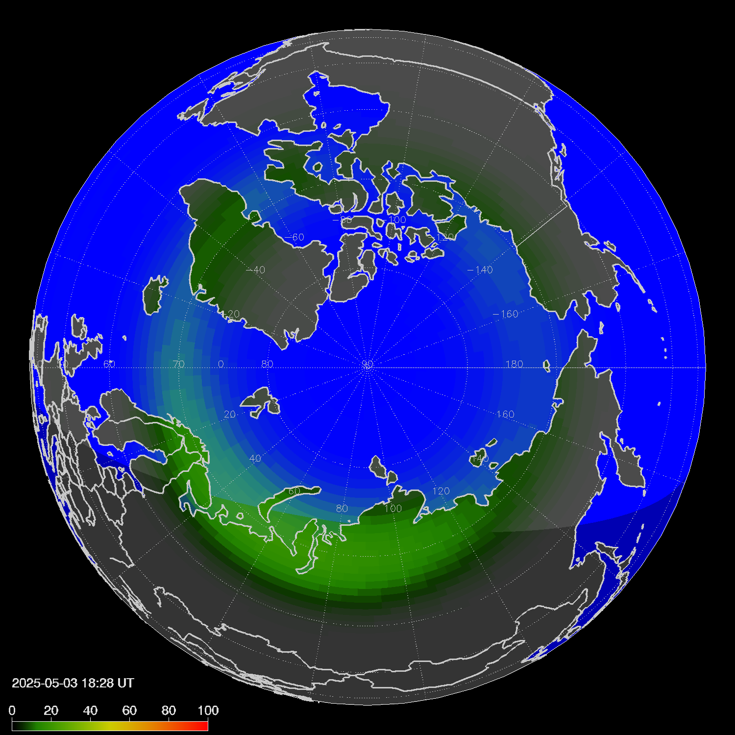 Northern lights (auroras) in the northern hemisphere