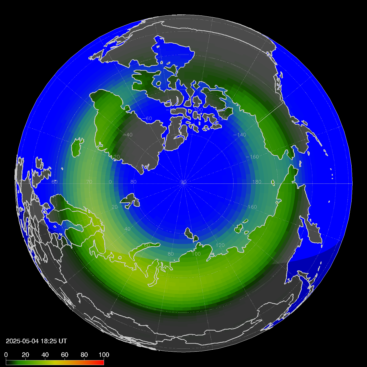 Northern lights (auroras) in the northern hemisphere