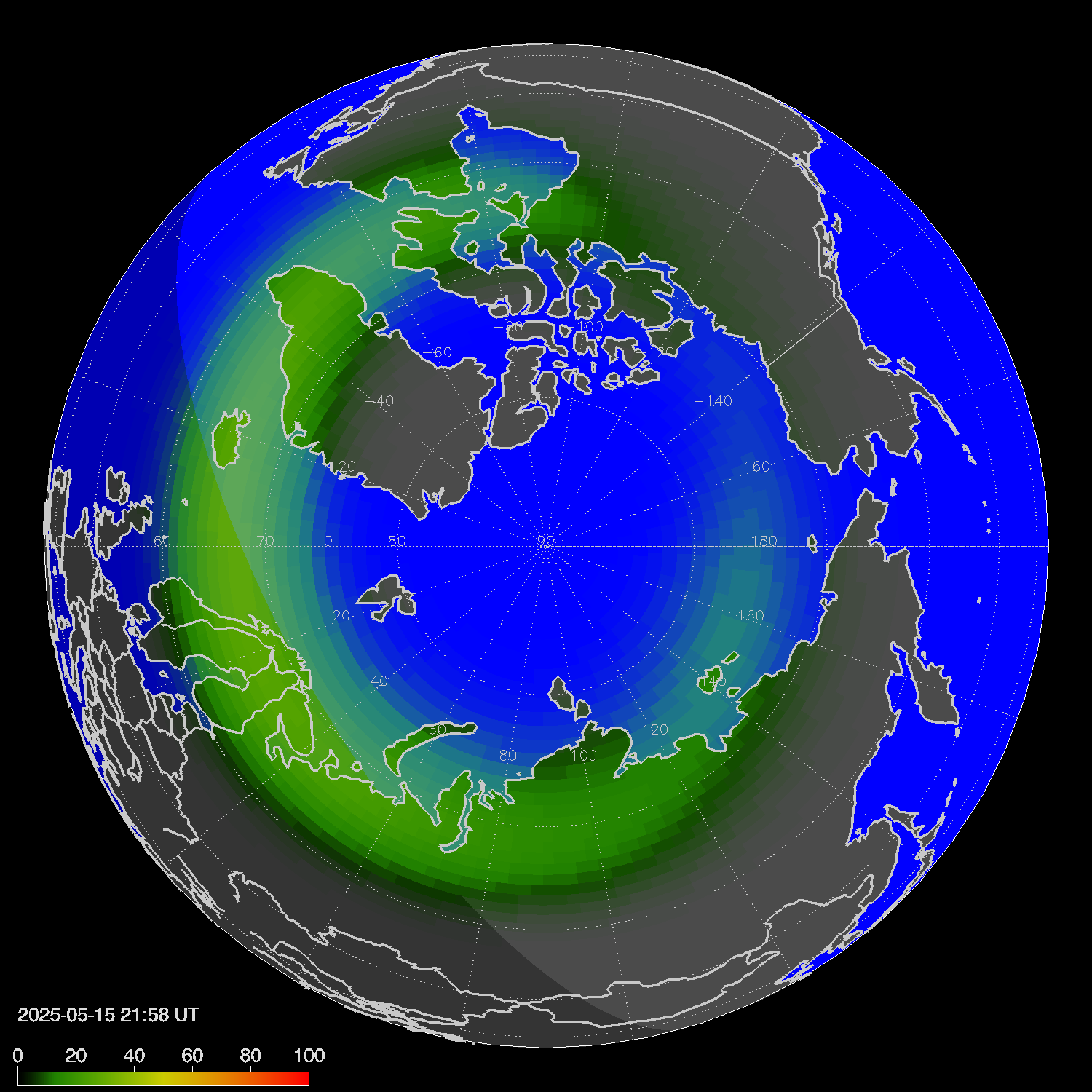 Northern lights (auroras) in the northern hemisphere