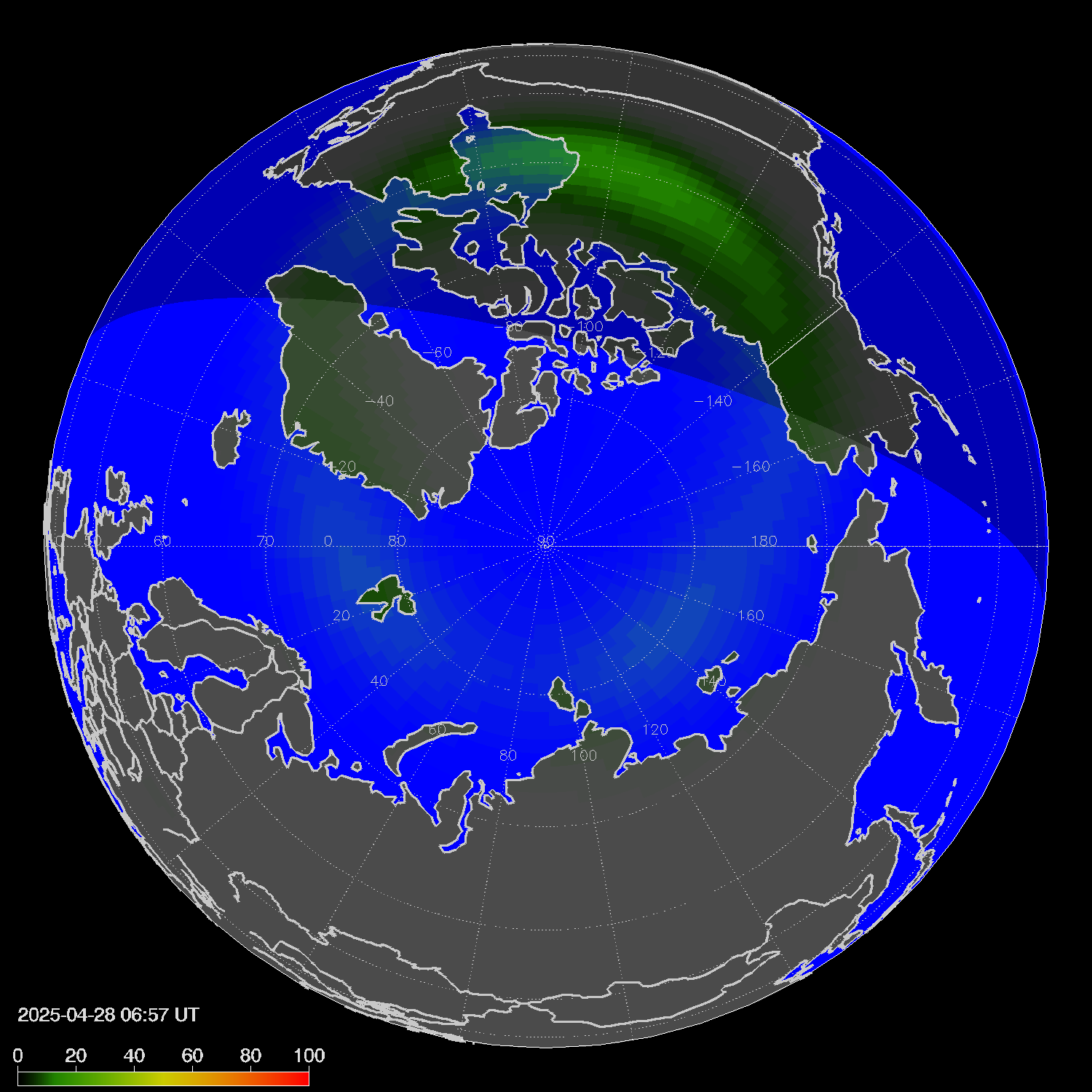 Northern lights (auroras) in the northern hemisphere