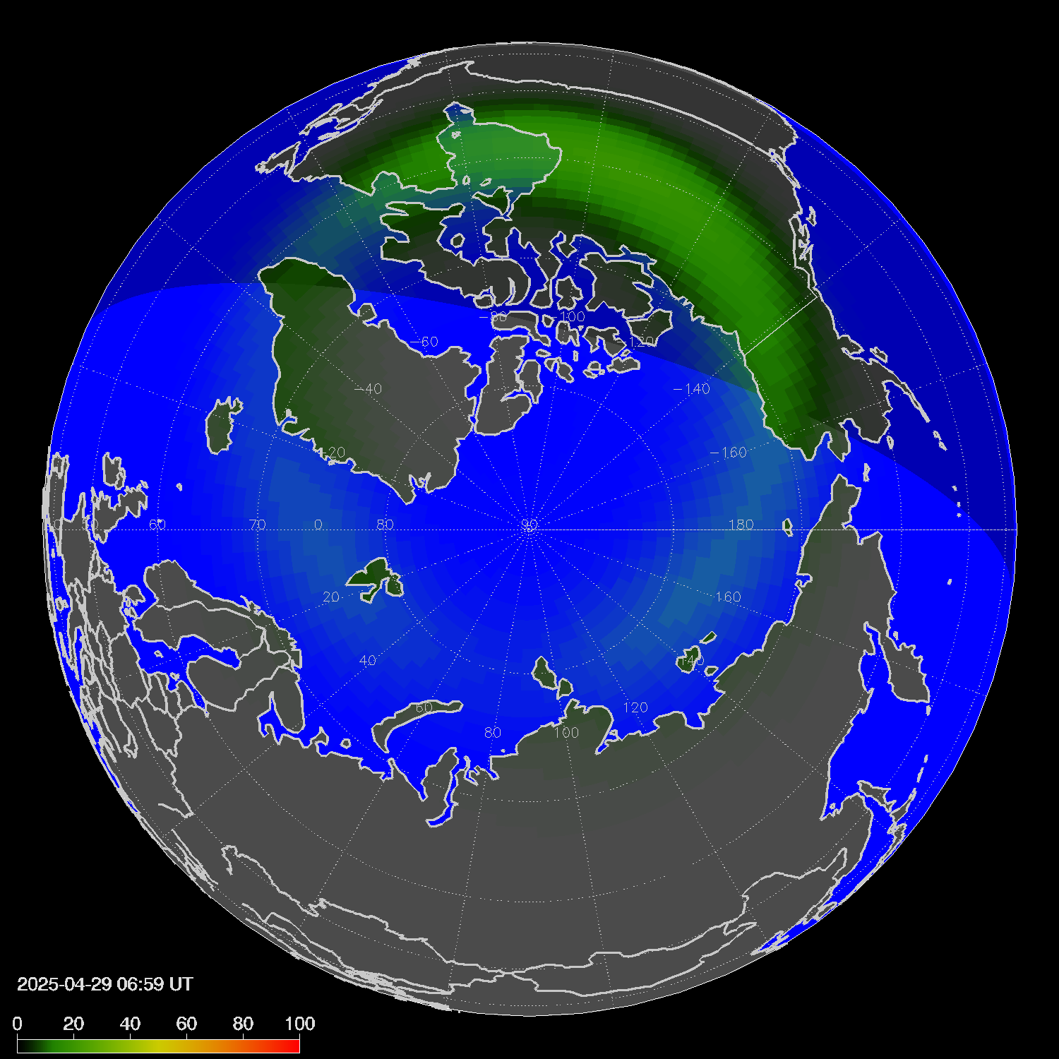 Northern lights (auroras) in the northern hemisphere