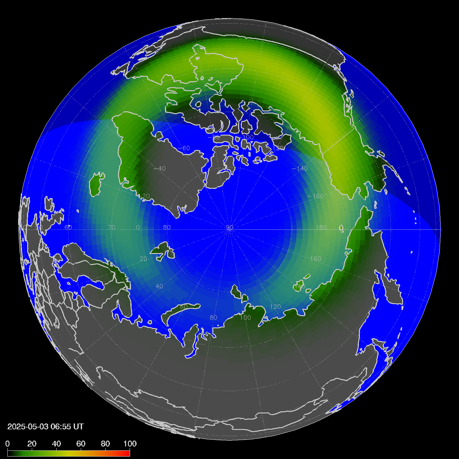 Northern lights (auroras) in the northern hemisphere